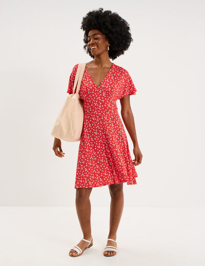 Robe fluide en maille longueur genou rouge coquelicot femme