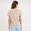 T-shirt manches courtes col en V coton beige femme