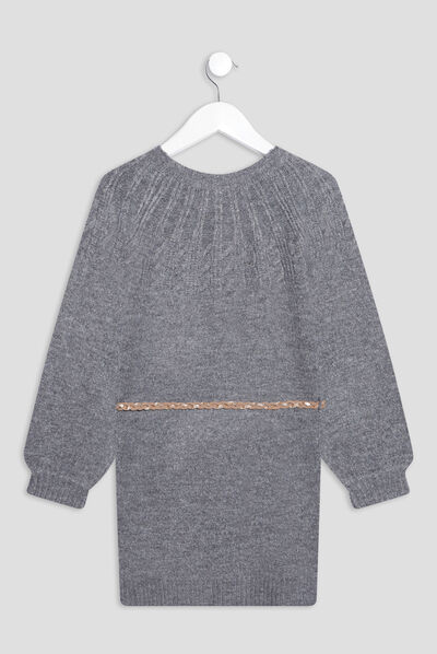 Robe pull droite ceinturée gris foncé fille