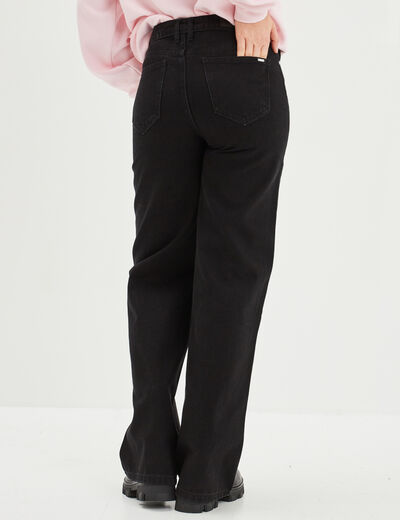 Jeans wide leg taille haute coton denim noir femme