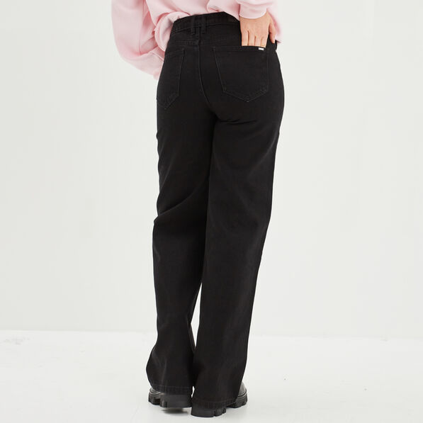 jeans wide leg taille haute coton denim noir femme Jeans wide leg taille haute coton denim noir femme