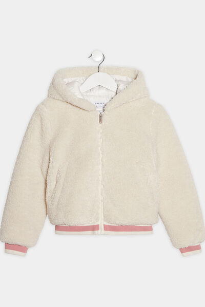Blouson droit à capuche ivoire fille