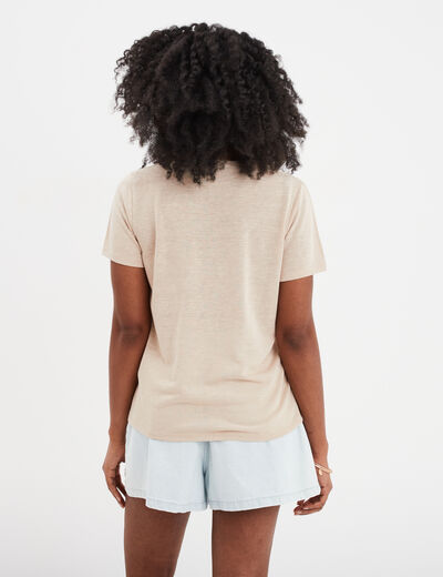 T-shirt col rond 1 poche manches courtes beige femme
