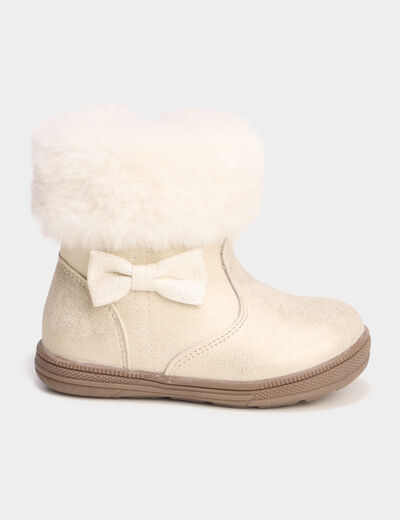 Boots d&eacute;tails fausse fourrure ivoire b&eacute;b&eacute; fille