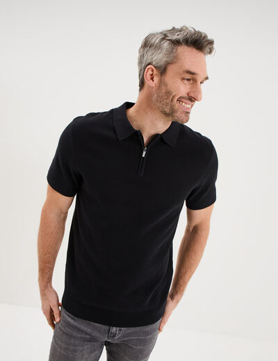 Polo col zipp&eacute; manches courtes coton noir homme