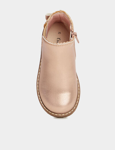 Bottines métallisées avec noeuds rose champagne fille