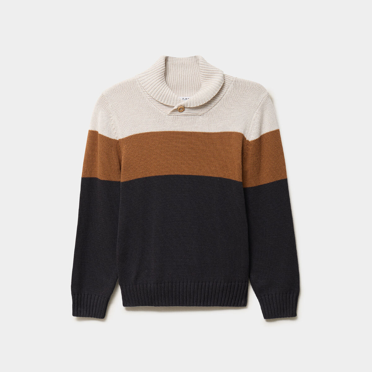 Pull col ch&acirc;le manches longues coton gris fonc&eacute; gar&ccedil;on