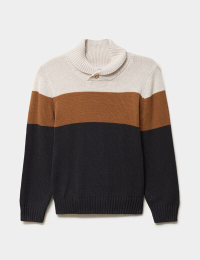 Pull col ch&acirc;le manches longues coton gris fonc&eacute; gar&ccedil;on
