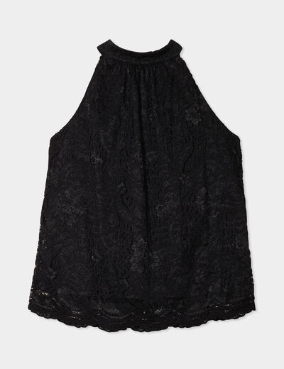 Débardeur dentelle encolure américaine noir femme