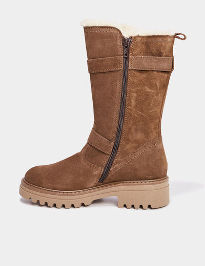 Bottes fourrées avec brides en cuir camel fille