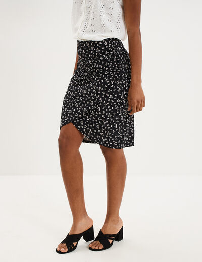 Jupe tulipe courte taille &eacute;lastiqu&eacute;e noir femme