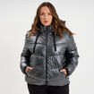 Doudoune &agrave; capuche effet simili cuir gris argent femme grande taille