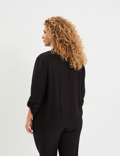 Blouse manches retroussables noir femme grande taille
