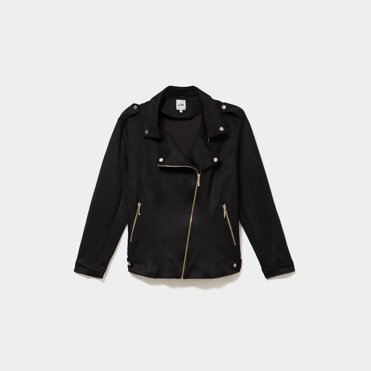 Blouson zipp&eacute; effet su&eacute;dine style biker noir femme grande taille