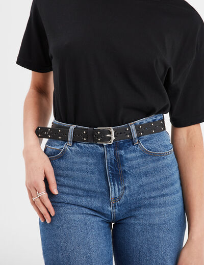 Ceinture perforée avec clous noir femme
