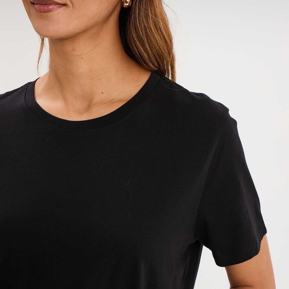 T-shirt col rond manches courtes coton noir femme