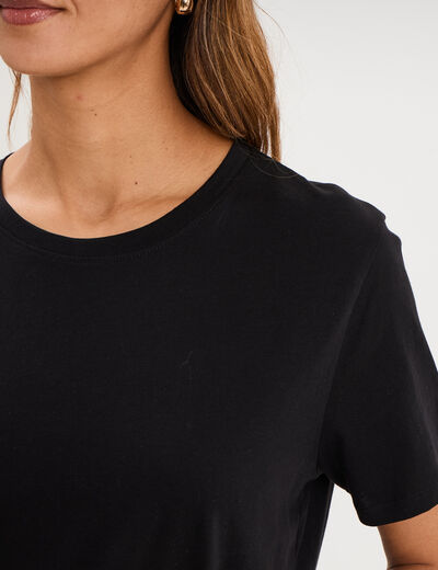 T-shirt col rond manches courtes coton noir femme