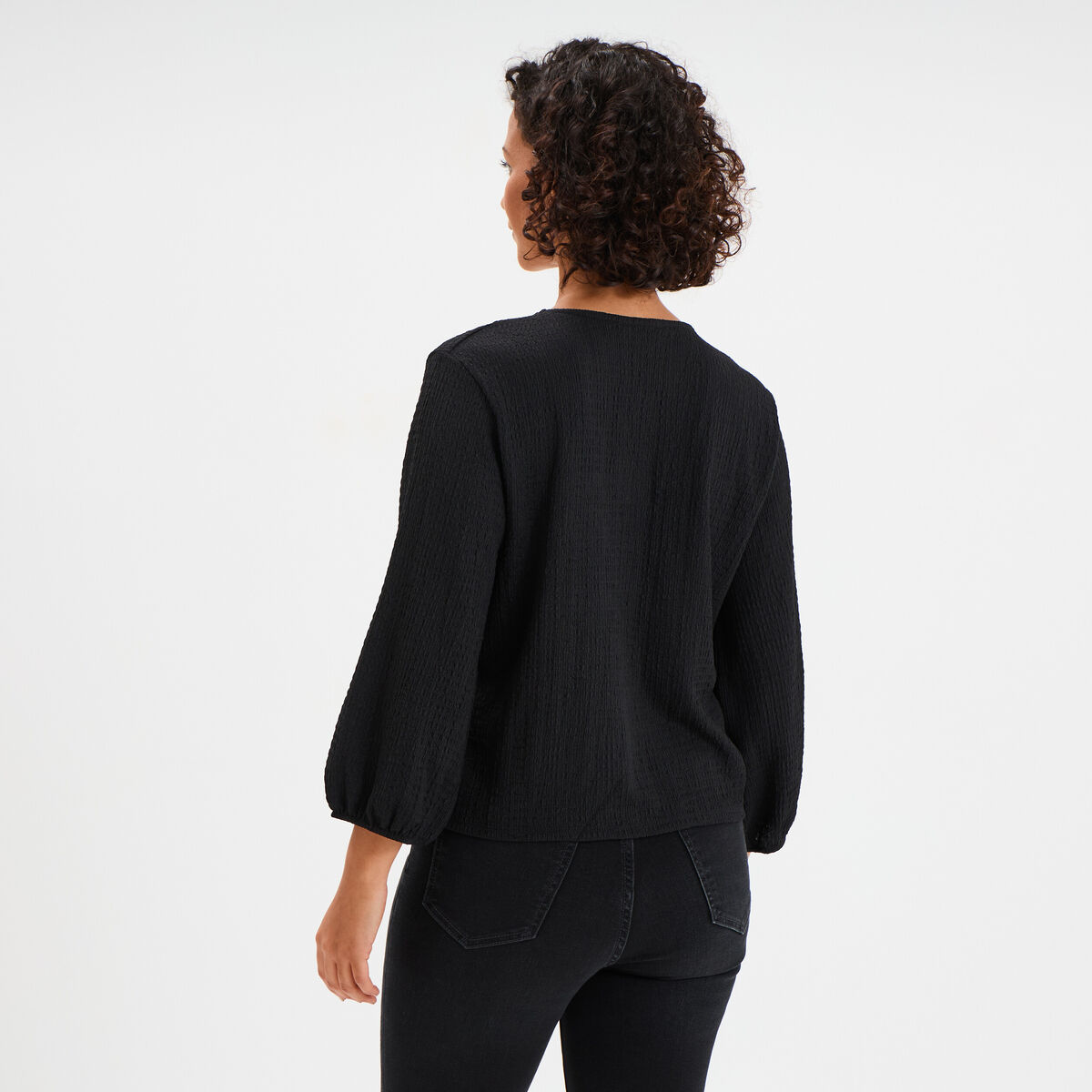 T-shirt noeuds et manches 3/4 noir femme