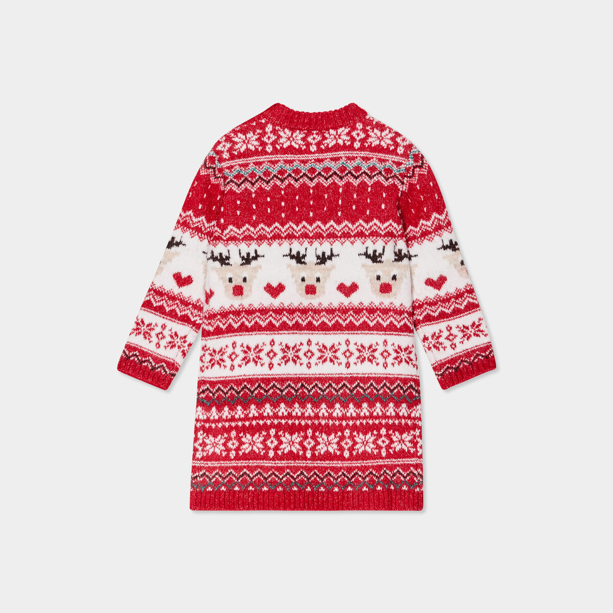 Robe pull Noël col rond manches longues rouge bébé fille