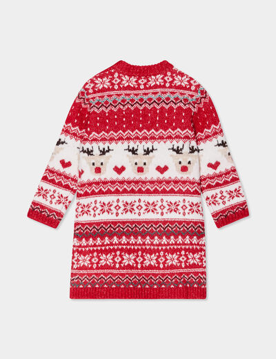 Robe pull Noël col rond manches longues rouge bébé fille