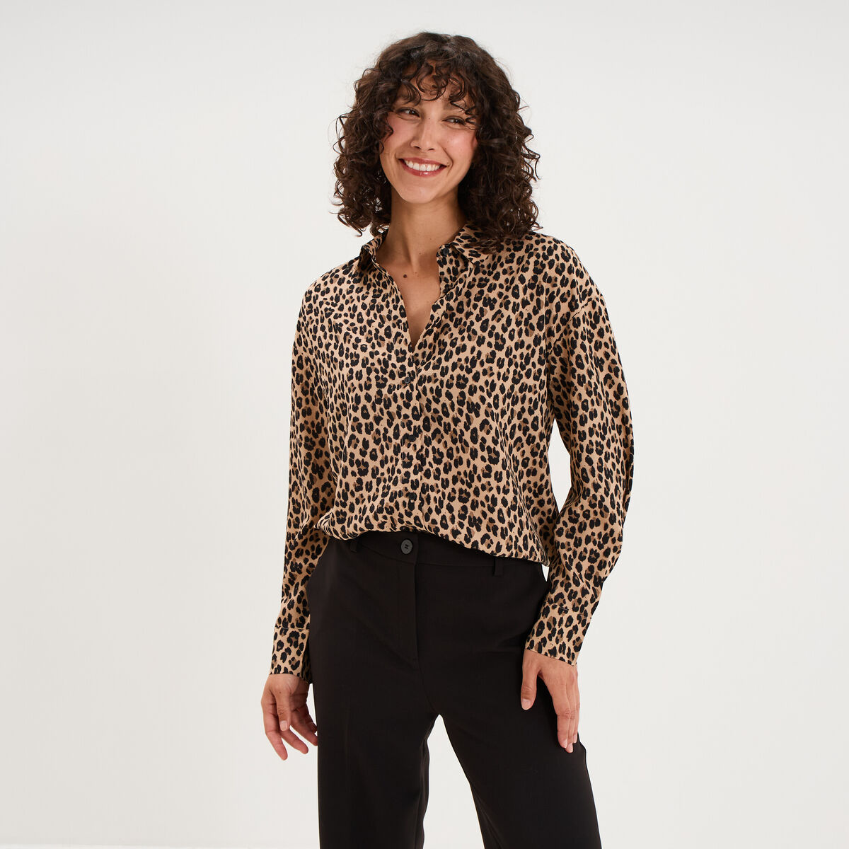 Chemise fluide manches longues beige clair femme