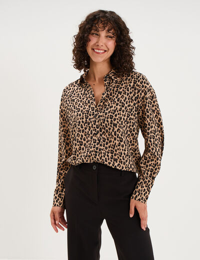 Chemise fluide manches longues beige clair femme