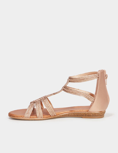 Sandales brides tress&eacute;es strass Claudia rose champagne femme