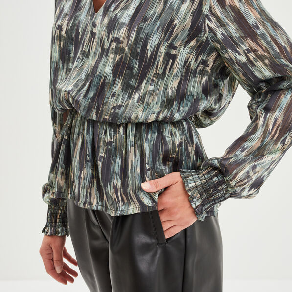 Blouse cintrée col en V Liberto vert kaki femme