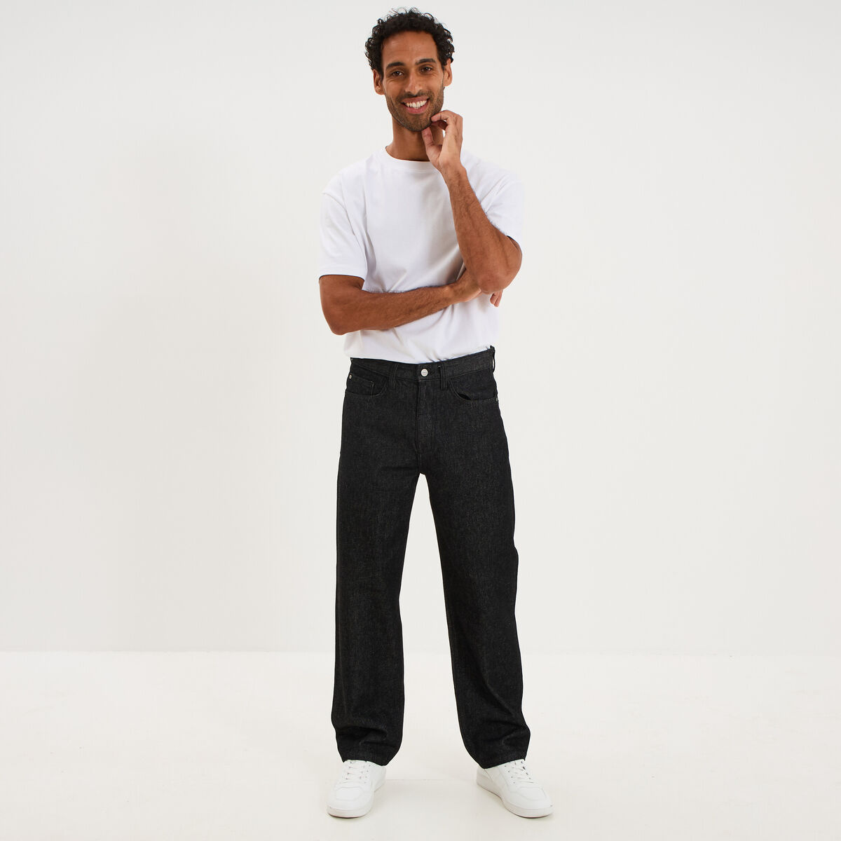 Jean relaxed 5 poches coton denim noir homme