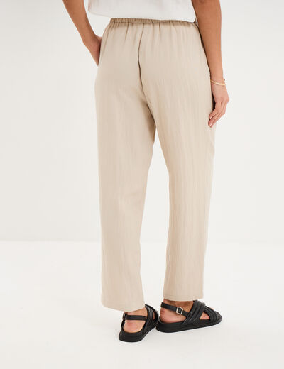 Pantalon fluide carotte &eacute;lastiqu&eacute;e beige femme