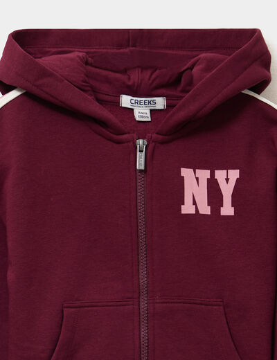 Sweat zippé à capuche bordeaux fille