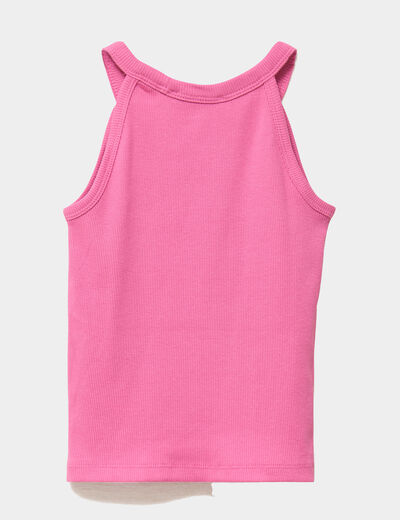 D&eacute;bardeur c&ocirc;tel&eacute; col rond coton rose fushia fille