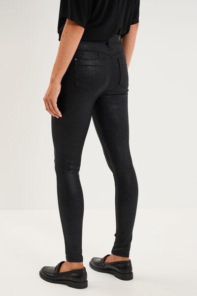 Pantalon slim enduit &agrave; taille haute noir femme