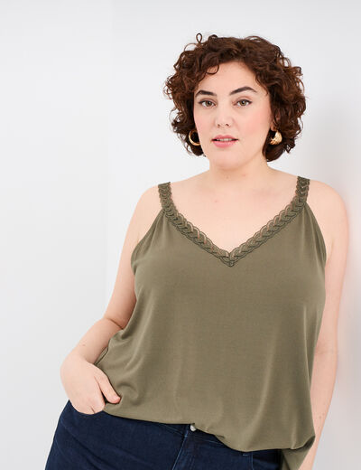 Débardeur dentelle au col vert kaki femme grande taille