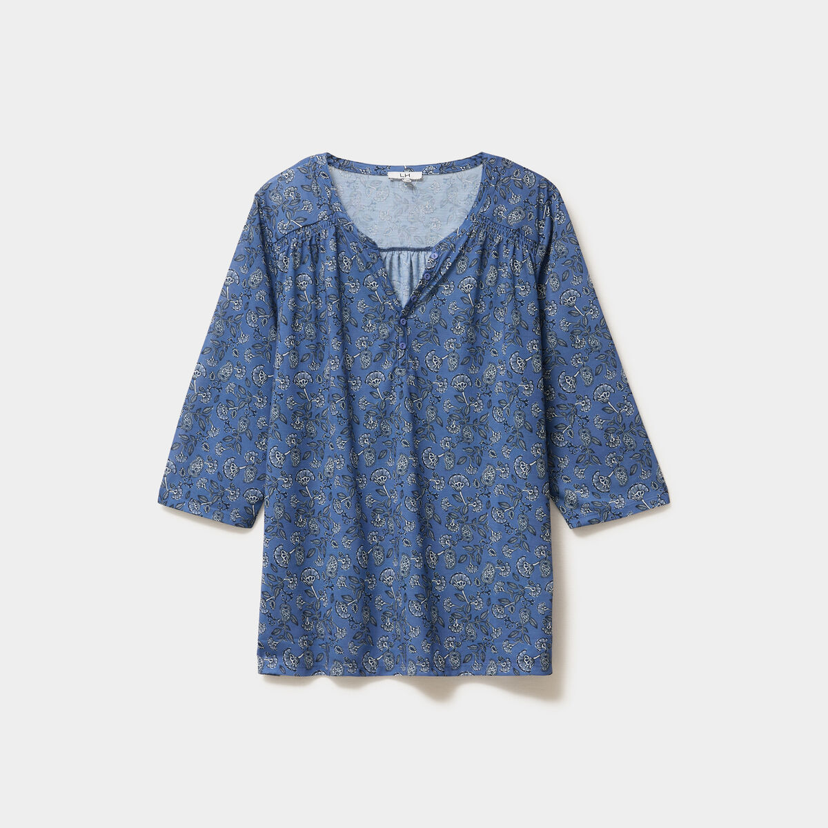 T-shirt col tunisien manches 3/4 bleu gris femme grande taille