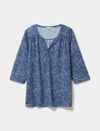 T-shirt col tunisien manches 3/4 bleu gris femme grande taille