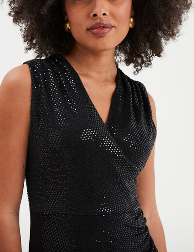 Robe midi moulante drapée paillettes noir femme