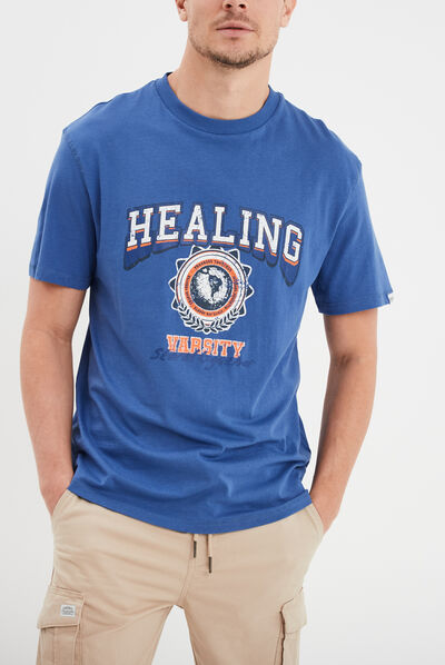 T-shirt oversize col rond coton Creeks bleu roi homme