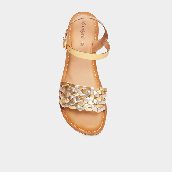 sandales en cuir kickers kickdash jaune or femme Sandales en cuir Kickers Kickdash jaune or femme