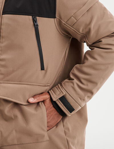 Parka capuche fausse fourrure amovible taupe homme