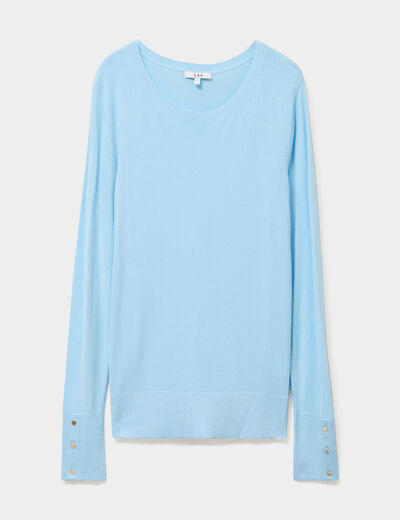 Pull col rond boutons aux poignets bleu clair femme