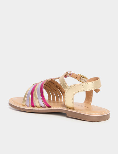 Sandales multibrides tressées en cuir multicolore fille