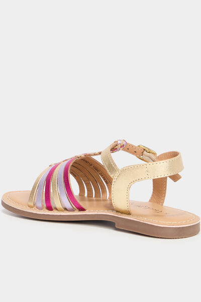 Sandales multibrides tress&eacute;es en cuir multicolore fille