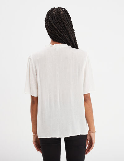 Chemise manches courtes fils métallisés blanc femme