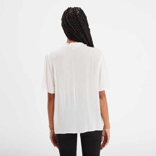 Chemise manches courtes fils métallisés blanc femme