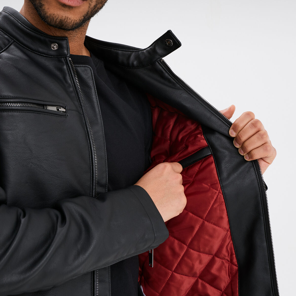 Blouson motard simili cuir noir homme