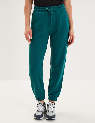 Pantalon de jogging molletonn&eacute; vert fonc&eacute; femme