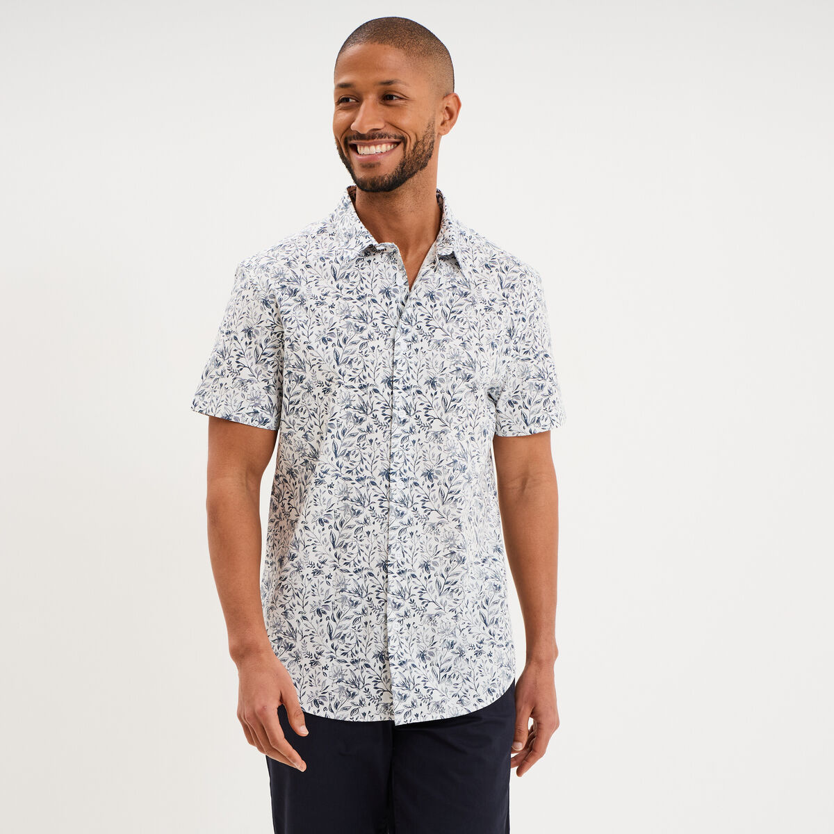 Chemise manches courtes coton bleu homme
