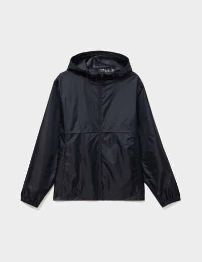 Veste coupe-vent imperm&eacute;able &agrave; capuche noir mixte