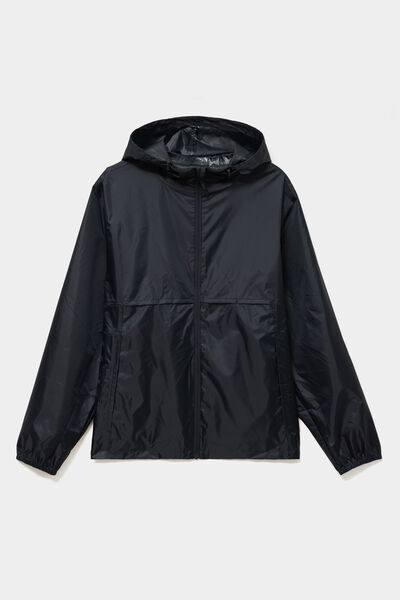 Veste coupe-vent imperm&eacute;able &agrave; capuche noir mixte